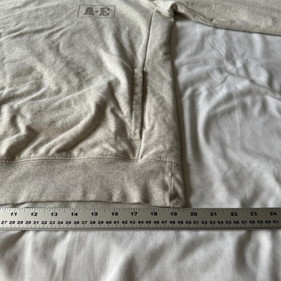 American Eagle AE Men's Long Sleeve Pullover Hoodie Cream Medium Spell-Out Arm - Picture 14 of 15